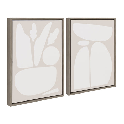 Sylvie Zen Botanical Rock Neutral Framed Canvas Set by The Creative Bunch Studio