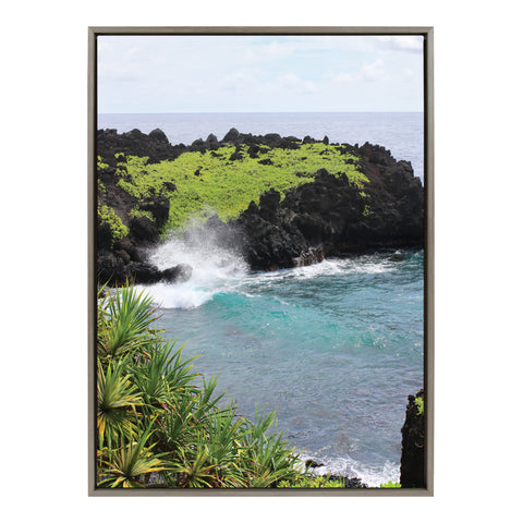 Sylvie Maui Black Sand Swell Framed Canvas by Rachel Bolgov