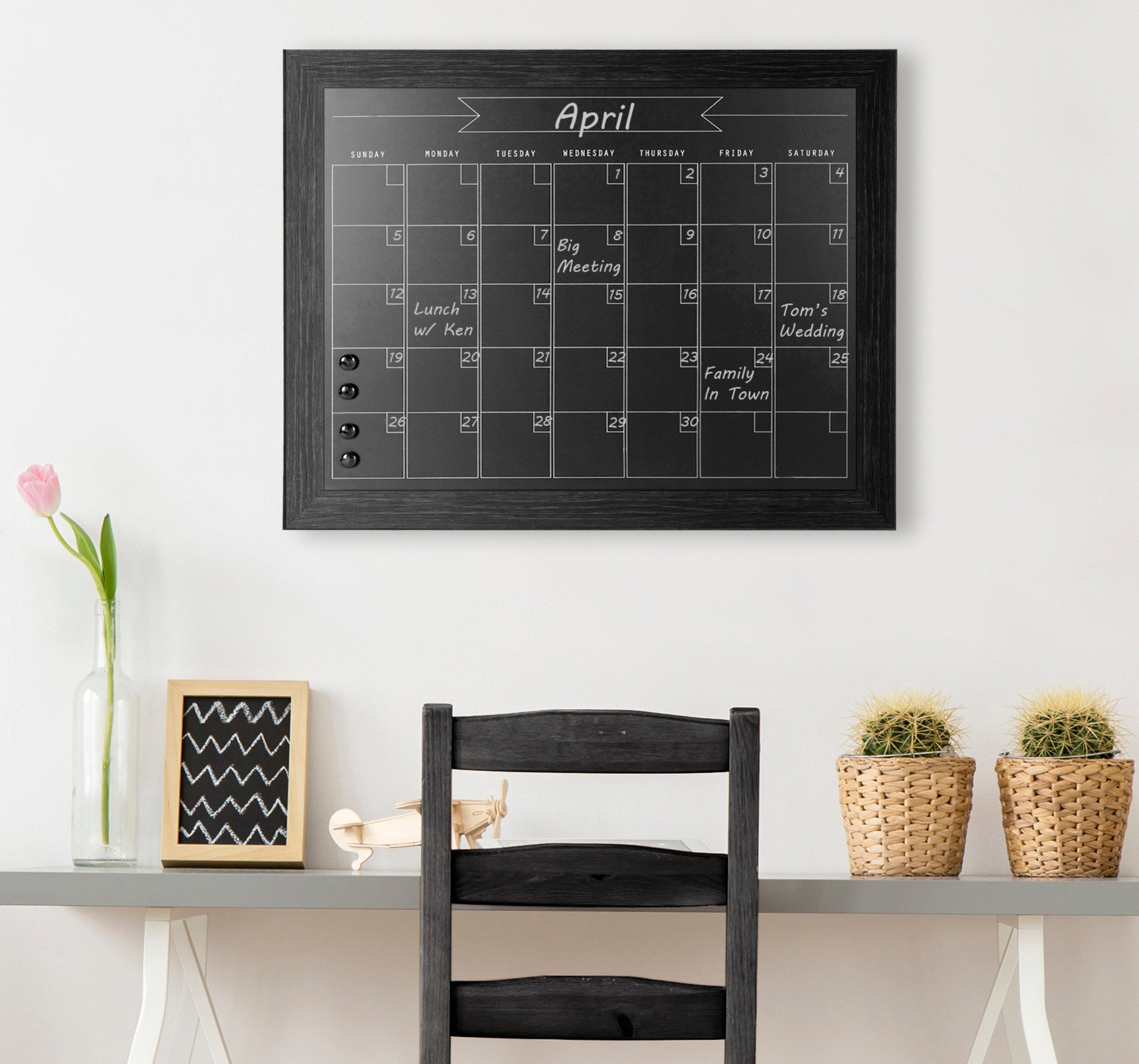 Weekly Framed Chalkboard Calendar + 2 sections, Vertical Donna