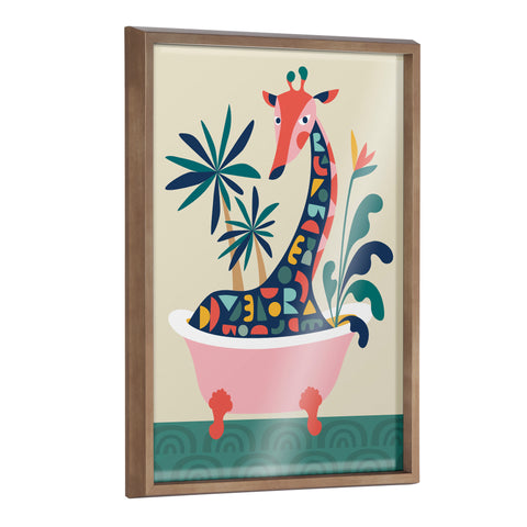 Blake Mid Century Modern Giraffe in Bathtub Framed Printed Glass by Rachel Lee of My Dream Wall