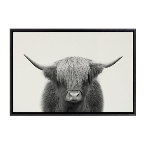 Sylvie Hey Dude Highland Cow Framed Linen Canvas by The Creative Bunch Studio