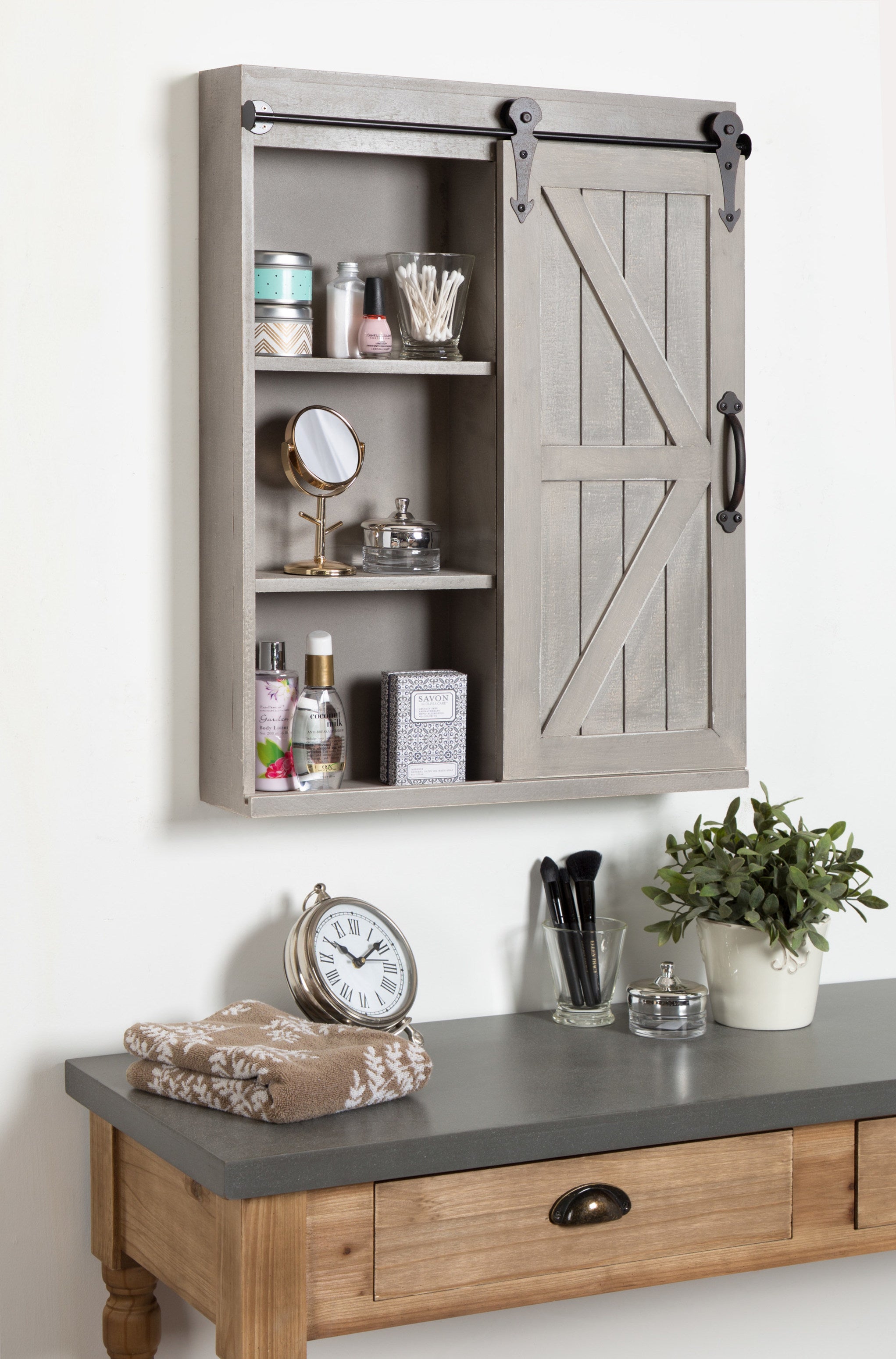 Kate and laurel cates wood decorative deals cabinet with sliding barn door