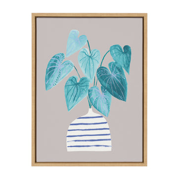 Sylvie Minimal Houseplant in Stripey Vase Gray Framed Canvas by Lauradidthis