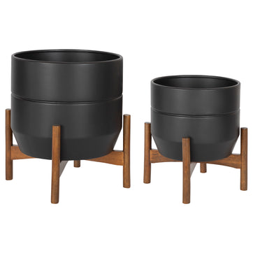 Dolby Wood and Metal Freestanding Planter Set