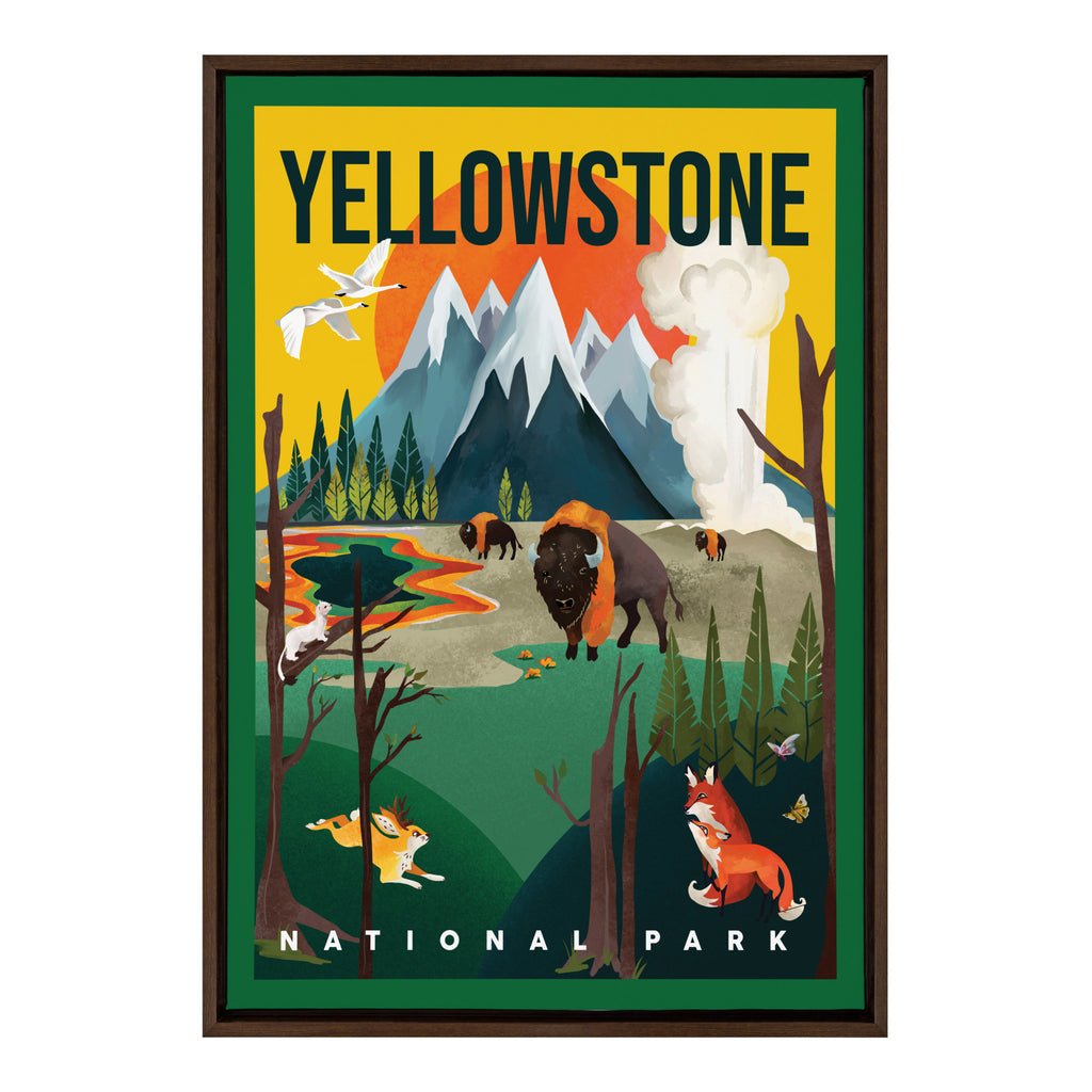 Kate and Laurel Sylvie Yellowstone Park Framed Canvas Wall Art by The  Whiskey Ginger, 23x33 Brown, Decorative Vintage Travel Art for Wall –  kateandlaurel