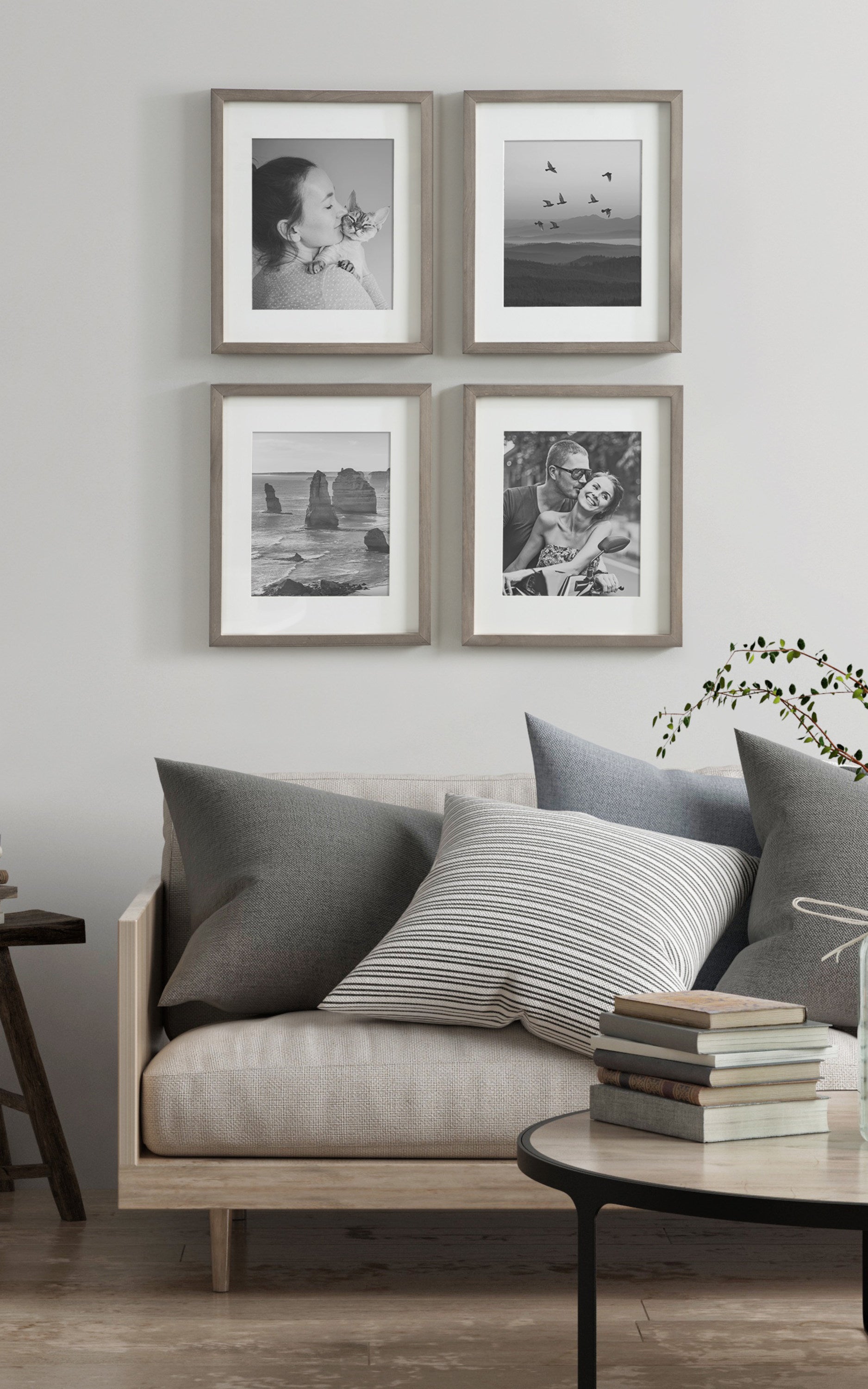 StyleWell 11 x 14 Matted to 8 x 10 Ash Gallery Wall Picture Frames (Set of 4), Grey