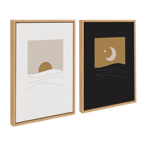 Sylvie Modern Sunrise and Sunset Over the Ocean Framed Canvas Art Set by The Creative Bunch Studio